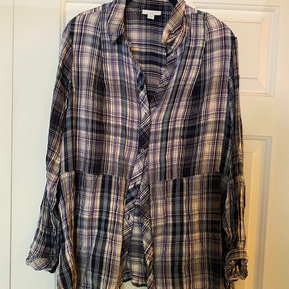 J. Jill Purple Plaid Button Up Tunic Women’s Large